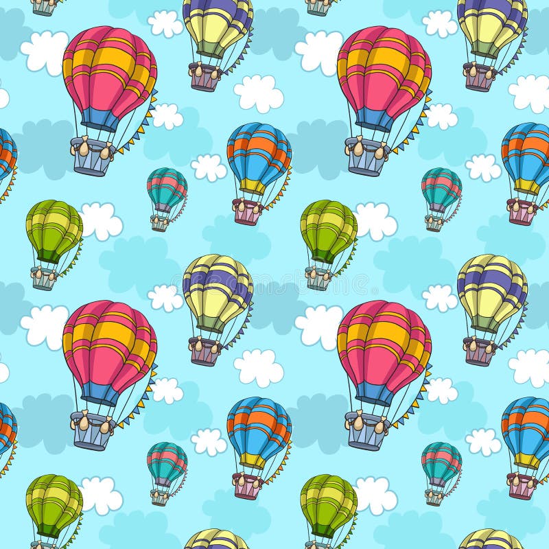 Vector nahtloses Muster mit buntem Luftballon im Himmel stock abbildung Vector nahtloses Muster mit buntem Luftballon im Himmel stock abbildung