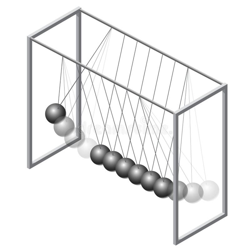 Vector Newton swing. Isometric pendulum cradle metal bolls. Master illustration.