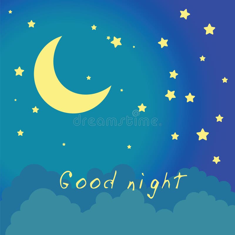 Vector Night Scene with Moon and Stars Stock Vector - Illustration of ...