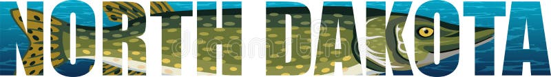 Vector North Dakota - American state word with Northern Pike vector illustration