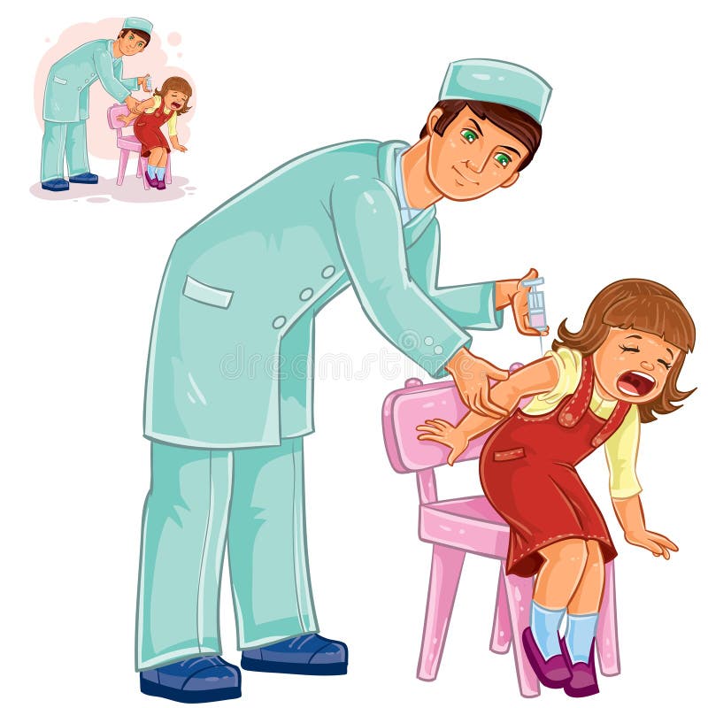 Vector nurse doing an inoculation to a small girl