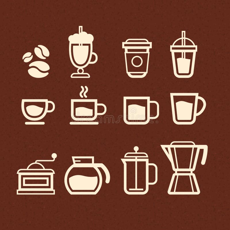 Conjunto de ícones de café, chá e bebidas ilustração royalty free