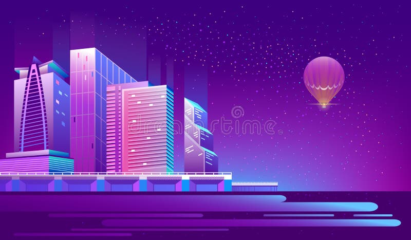 Vector o fundo com a cidade da noite nas luzes de néon ilustração royalty free Vector o fundo com a cidade da noite nas luzes de néon ilustração royalty free