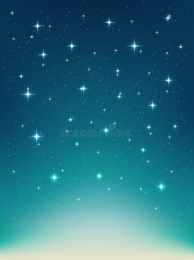 Fundo vetorial com noite, estrelas no céu, luz brilhante ilustração stock