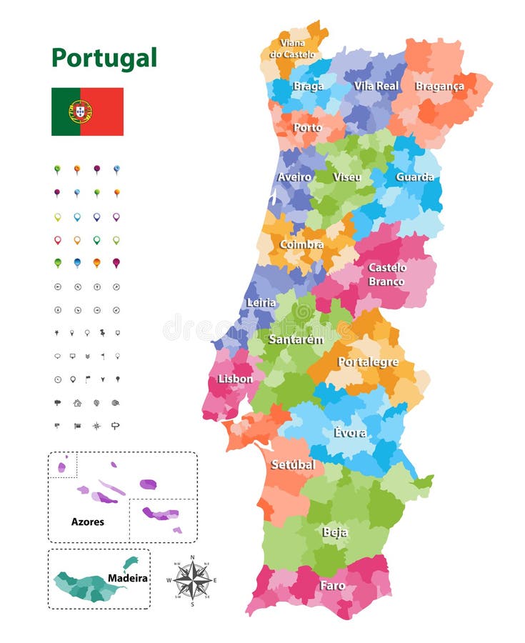 Mapa Do Vetor De Portugal Com Cidades E Os Rios Principais