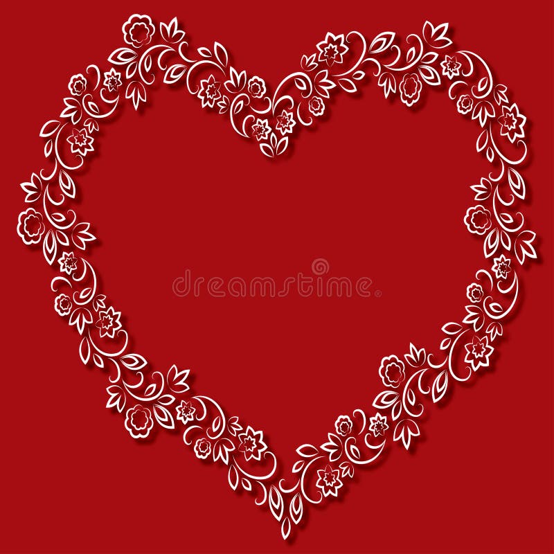 Vector o quadro floral na forma dos corações em um fundo vermelho ilustração stock Vector o quadro floral na forma dos corações em um fundo vermelho ilustração stock