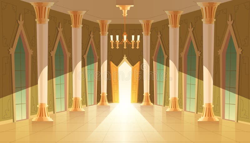 Salão de castelo vetorial, interior de um salão de baile real ilustração do vetor