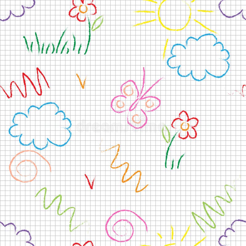 Vector o teste padrão sem emenda Desenhos bonitos da garatuja em um fundo branco ilustração royalty free Vector o teste padrão sem emenda Desenhos bonitos da garatuja em um fundo branco ilustração royalty free