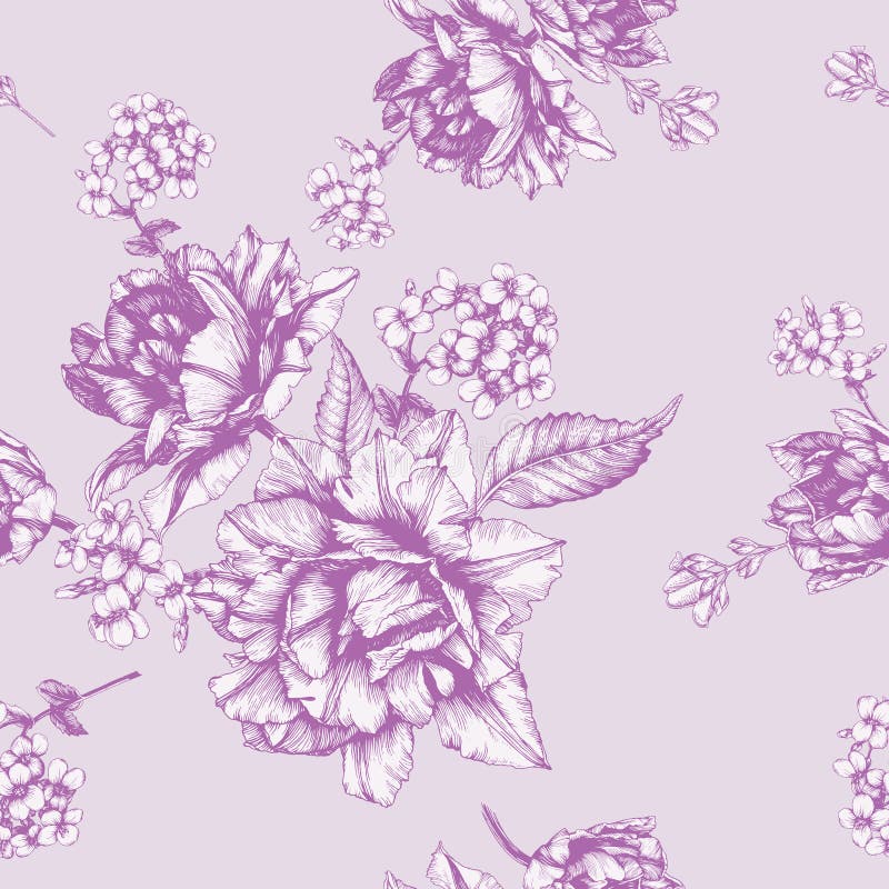 Vector o teste padrão sem emenda floral com tulipas e flores do jasmim ilustração do vetor Vector o teste padrão sem emenda floral com tulipas e flores do jasmim ilustração do vetor