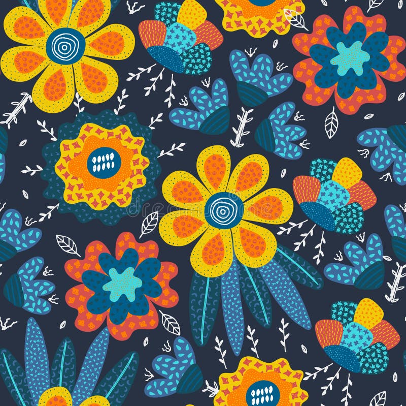Vector o teste padrão sem emenda Mão abstrata flores tiradas com texturas diferentes Composição floral Estilo a mão livre ilustração do vetor Vector o teste padrão sem emenda Mão abstrata flores tiradas com texturas diferentes Composição floral Estilo a mão livre ilustração do vetor