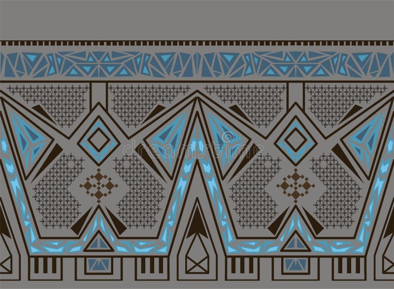 Vector o teste padrão sem emenda étnico com o ornamento tradicional indiano americano em cores azuis ilustração stock Vector o teste padrão sem emenda étnico com o ornamento tradicional indiano americano em cores azuis ilustração stock