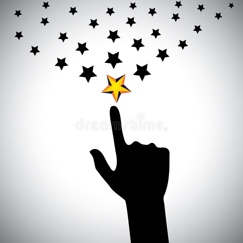 Vector icon of hand reaching for stars - concept of ambition. This also represents concepts like aspiration, determination, will power, greed, hope, dreams, initiative, trying, spirit, select, choose. Vector icon of hand reaching for stars - concept of ambition. This also represents concepts like aspiration, determination, will power, greed, hope, dreams, initiative, trying, spirit, select, choose