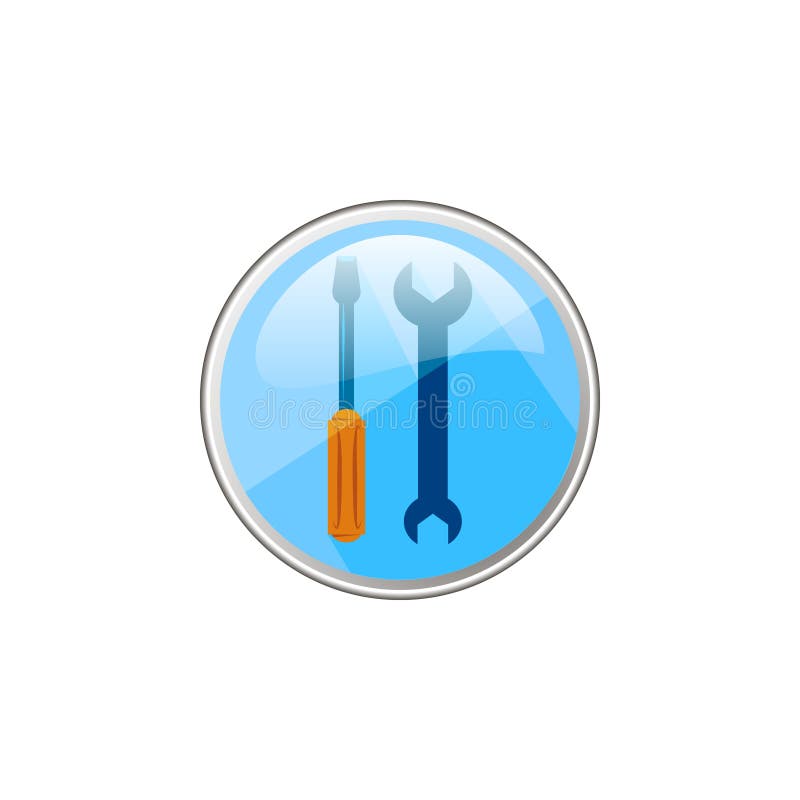 Vector o ícone de vidro redondo simples das ferramentas chave e dos ajustes da chave de fenda ilustração royalty free Vector o ícone de vidro redondo simples das ferramentas chave e dos ajustes da chave de fenda ilustração royalty free