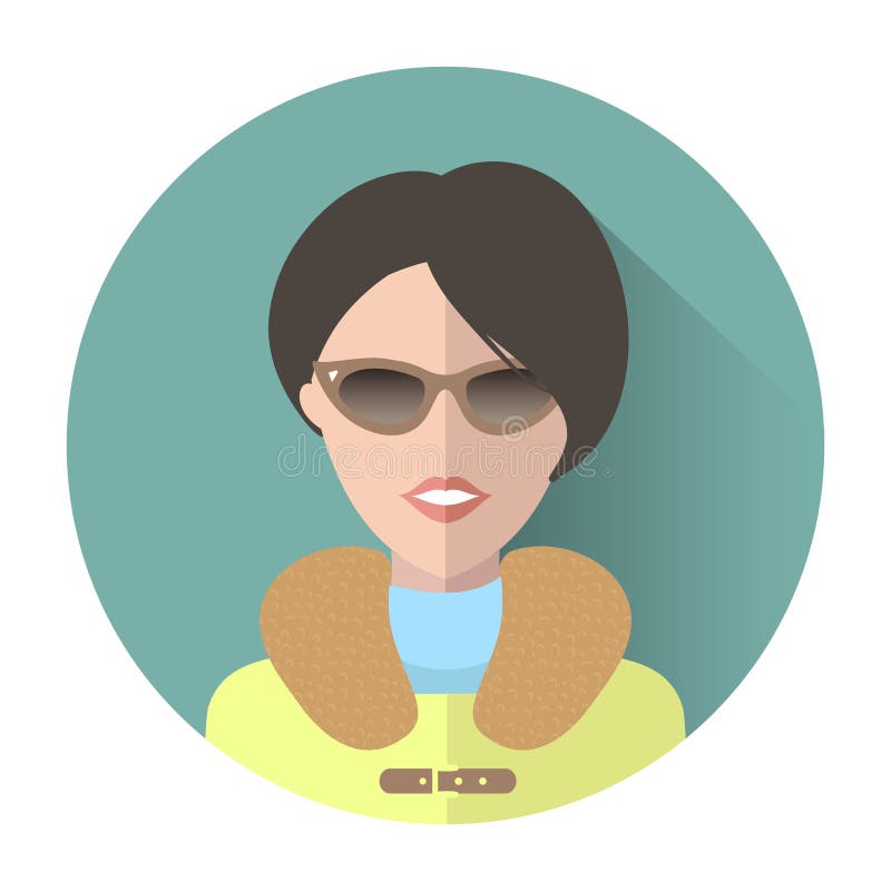 Vector o ícone do app da mulher nos óculos de sol com efeito de sombra longo no estilo liso na moda ilustração stock Vector o ícone do app da mulher nos óculos de sol com efeito de sombra longo no estilo liso na moda ilustração stock