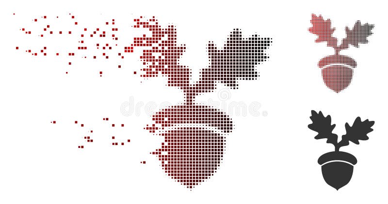 Shredded Pixel Halftone Oak Acorn Icon stock illustration