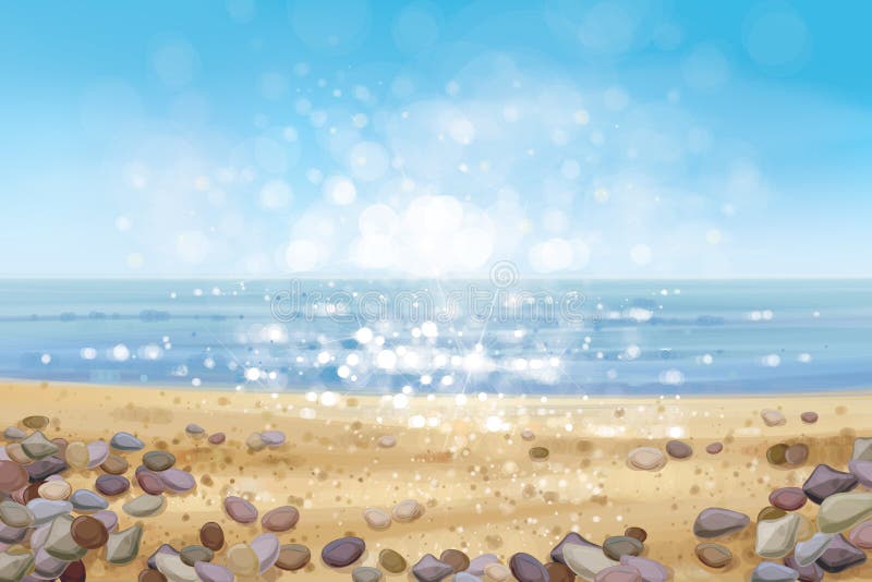Vector ocean beach and stones. stock illustration