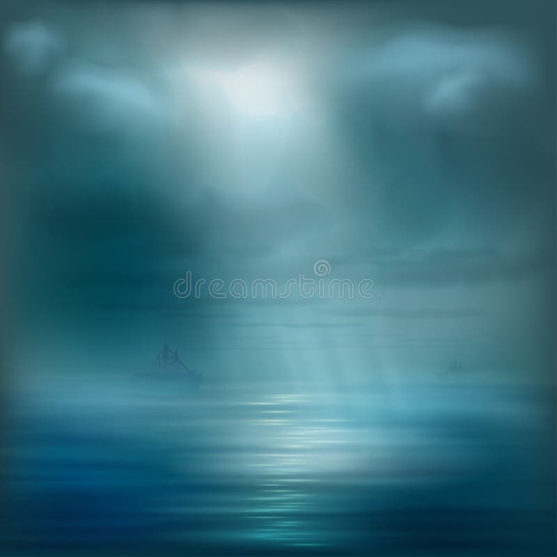 Vector Ocean water with a ship