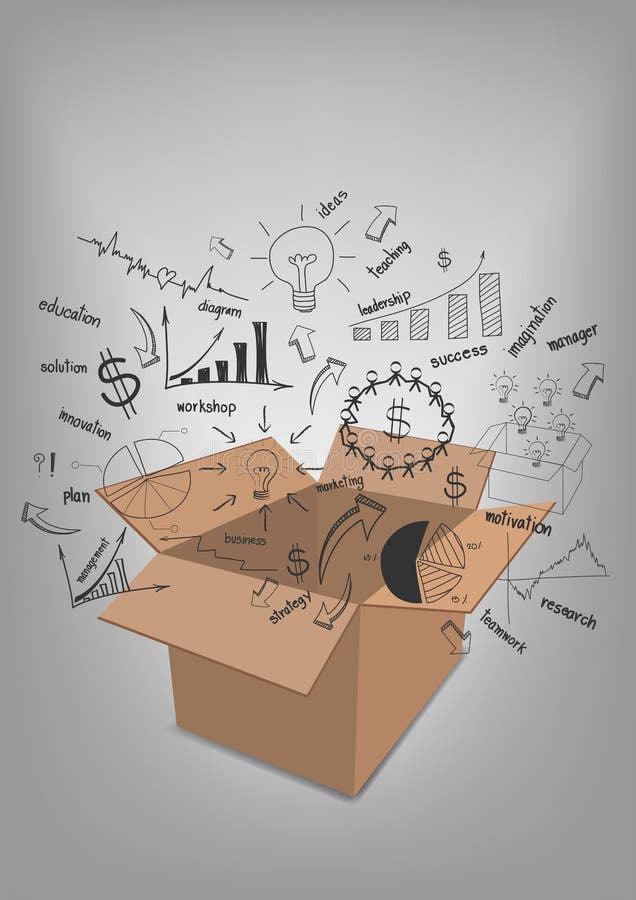 Vector open box drawing business strategy plan con royalty free illustration