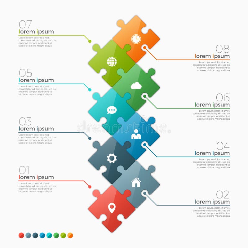 Vector 8 options infographic template with puzzle sections vector illustration