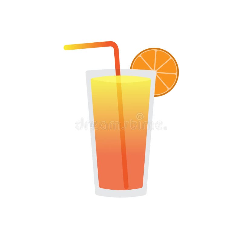 Vector Orange Juice with a Straw, Glass of Beverage with a Slice of