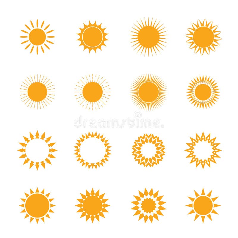 Vector orange set of Sun stock illustration. Illustration of sunny ...