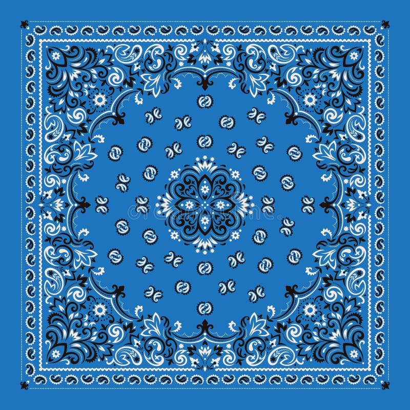 Vector ornament Bandana Print. Traditional ornamental ethnic pattern with paisley and flowers. Silk neck scarf or royalty free illustration