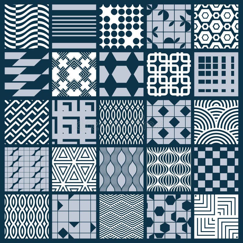 Vector Ornamental Black and White Seamless Backdrops Set, Geometric