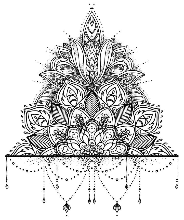 Vector Ornamental Lotus Flower, Ethnic Art, Patterned Indian Paisley ...