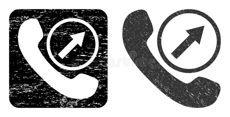 Vector outgoing call hole icon. Grunge outgoing call seal stamp, done from icon and rounded square. Rounded square stamp seal include outgoing call carving inside. Vector outgoing call grunge images. Outgoing call vectors