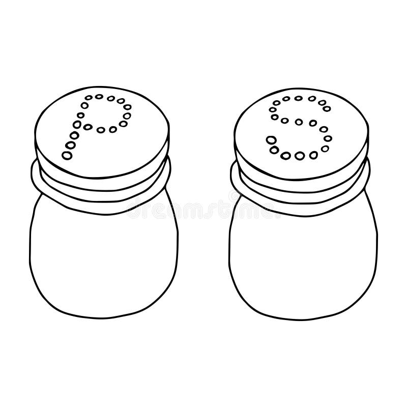 Vector outline black illustration of a pair of salt and pepper shaker isolated on a white background