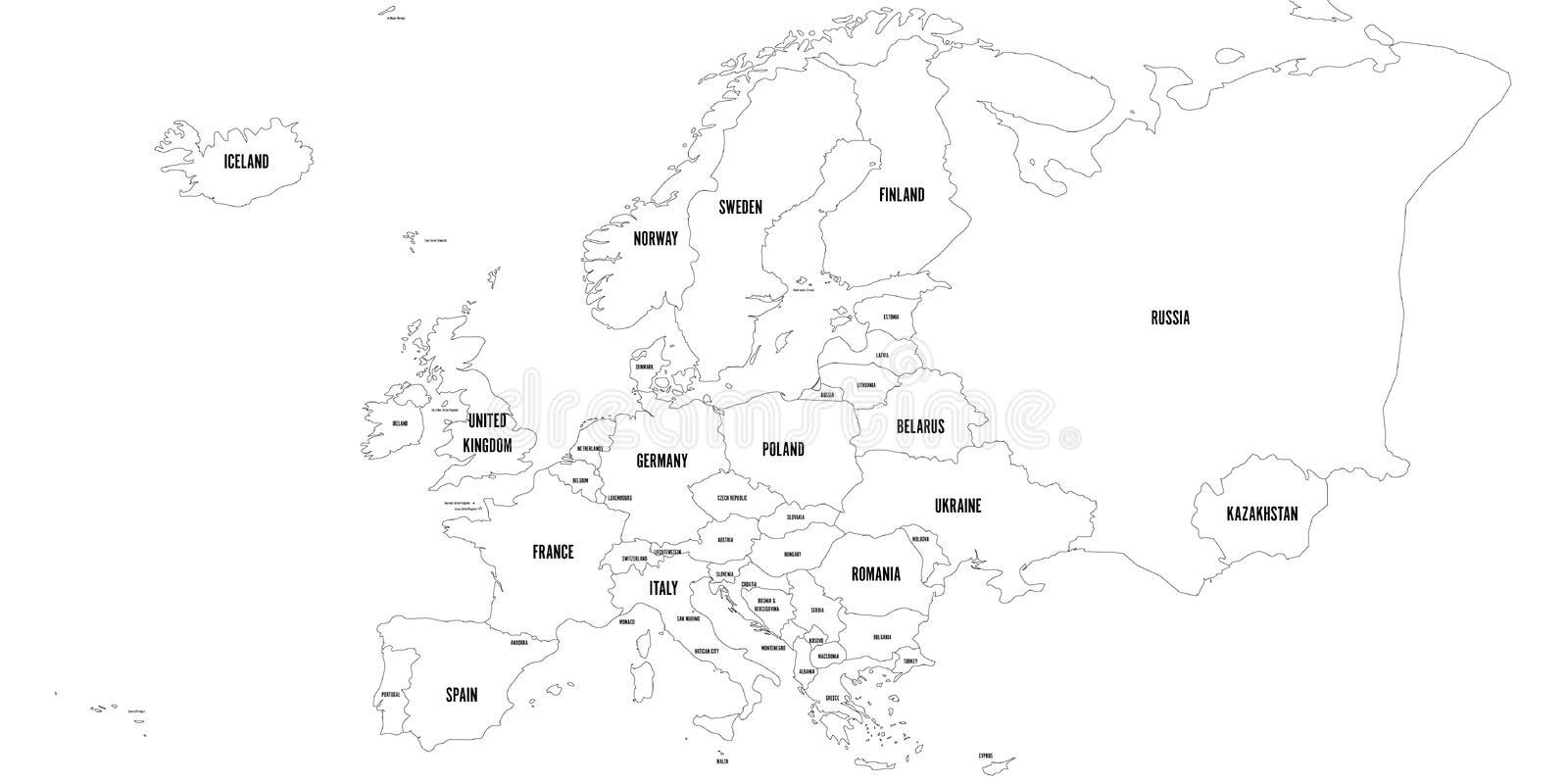 europe map black and white outline