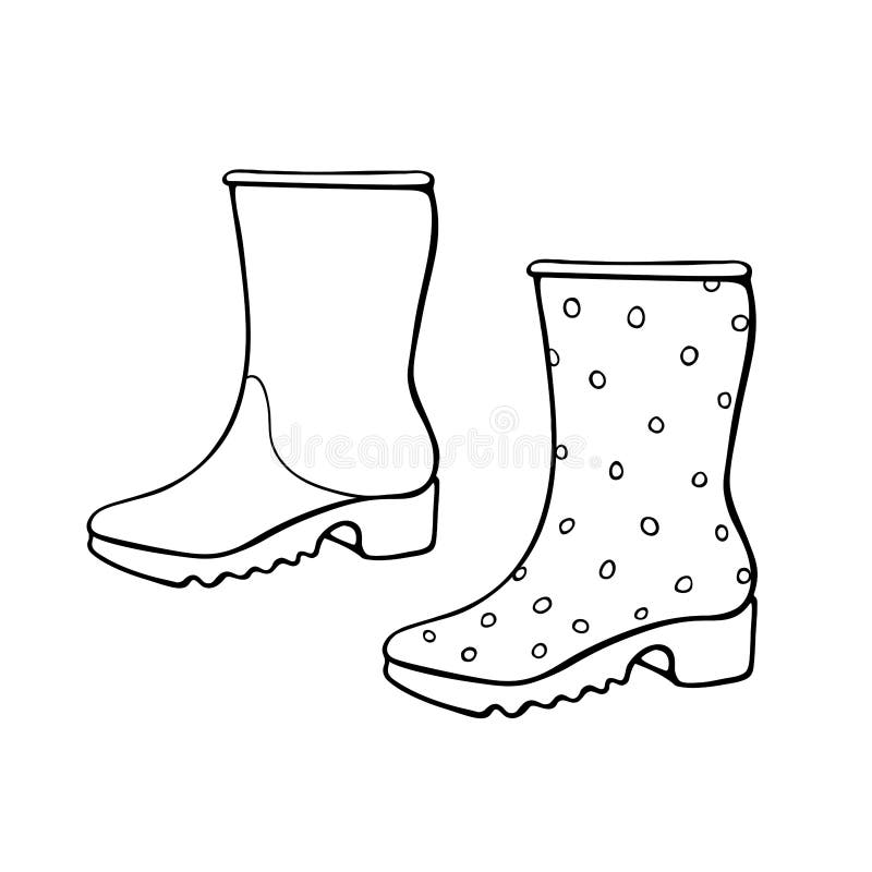 Vector Outline Polka Dot Rubber Rain Boots for Rainy Weather or ...