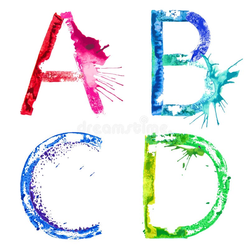 Vector paint splash font A,B,C,D