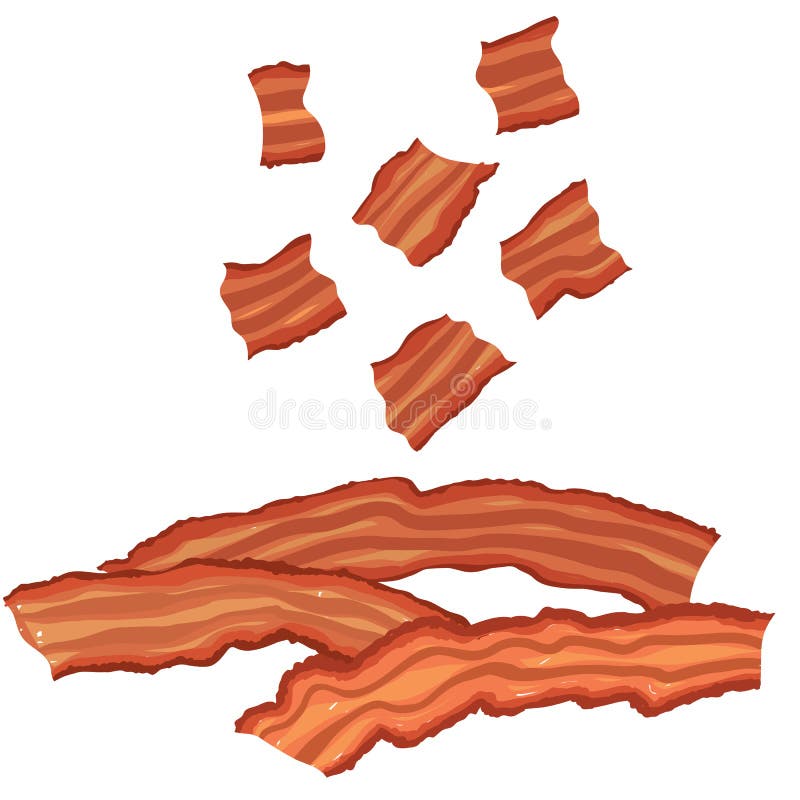 Vector Painterly Set of Bacon, Cooked and Bits. Stock Vector