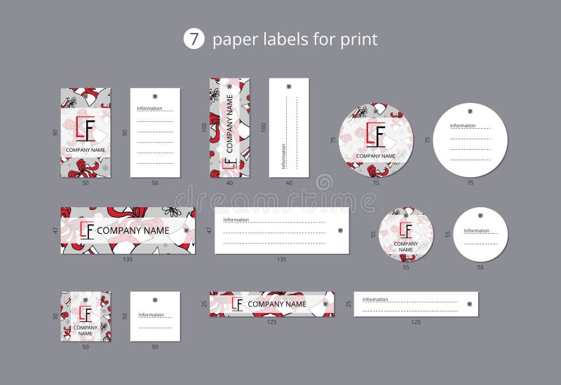 Vector Paper Clothing Labels for Print with Pattern Presents and