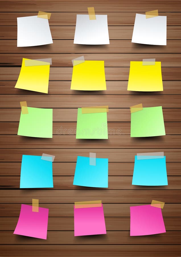 Vector paper notes on wood texture stock illustration