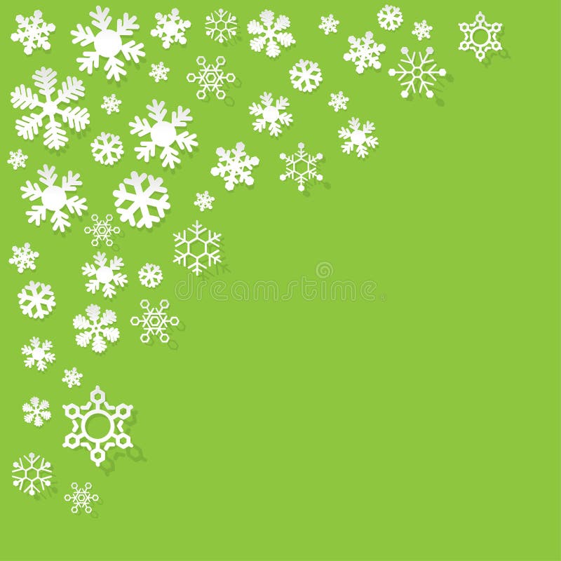 Vector paper Snowflakes in the corner on a green background. stock illustration Vector paper Snowflakes in the corner on a green background. stock illustration
