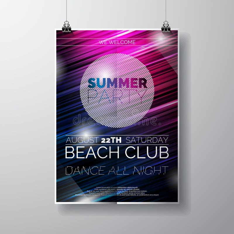 Vector Party Flyer poster template on Summer Beach theme with abstract shiny background