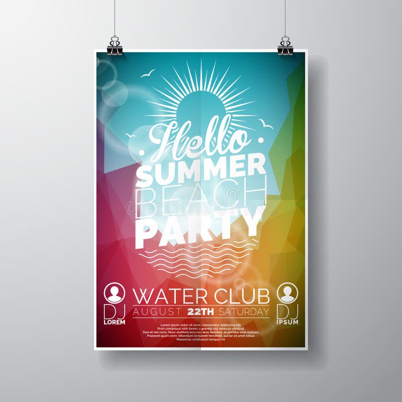 Vector Party Flyer poster template on Summer Beach theme with abstract shiny background