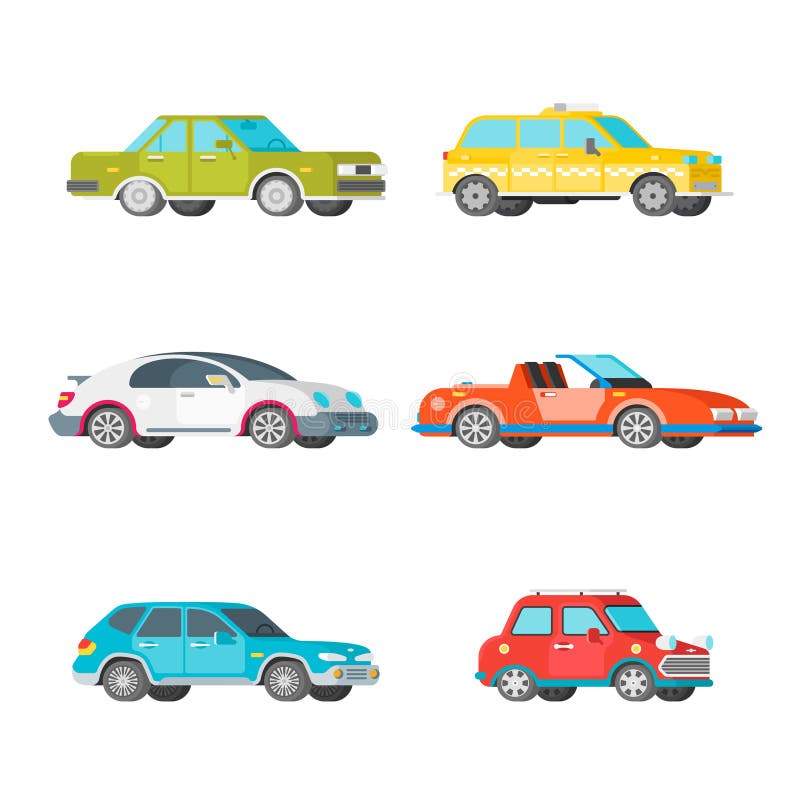 Vector passenger cars set in half isometric flat style vector illustration Vector passenger cars set in half isometric flat style vector illustration