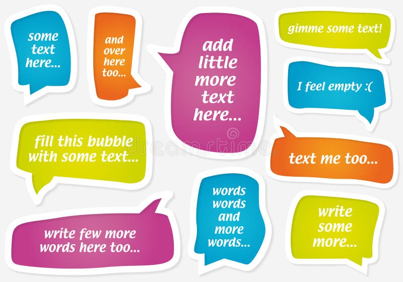 Ilustraciones de discurso burbujas en diferente colores a formas telarana o imprimir.