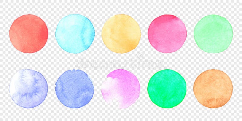 Vector pastel watercolor circle set. Color smear of watercolour splash stain on transparent background