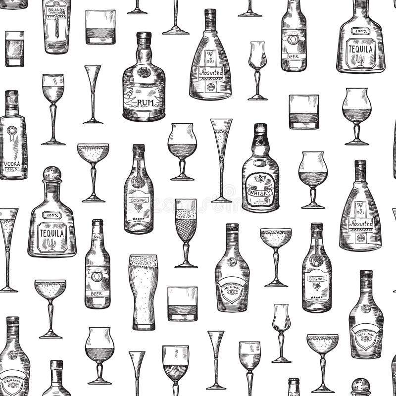 Vector Pattern or Background Illustration Alcohol Drink Bottles and
