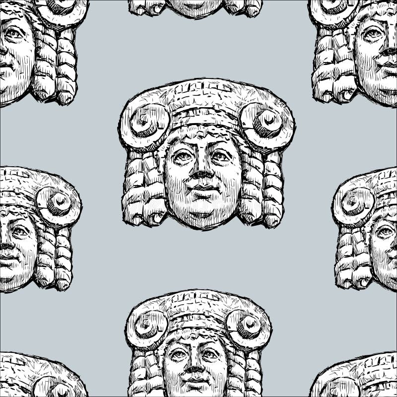 Vector pattern of the classical greek mask stock illustration