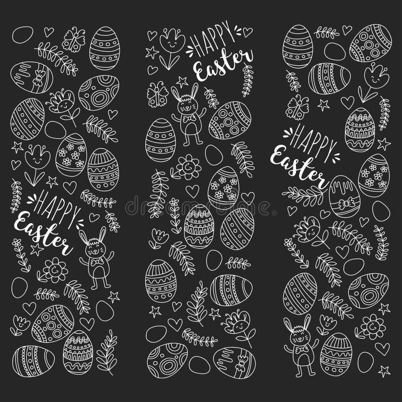 Vector pattern for Easter Eggs, flowers, bunny Happy easter pattern. Chalk flowers vectors