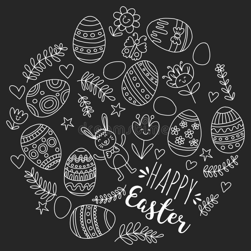 Vector pattern for Easter Eggs, flowers, bunny Happy easter pattern. Chalk flowers vectors