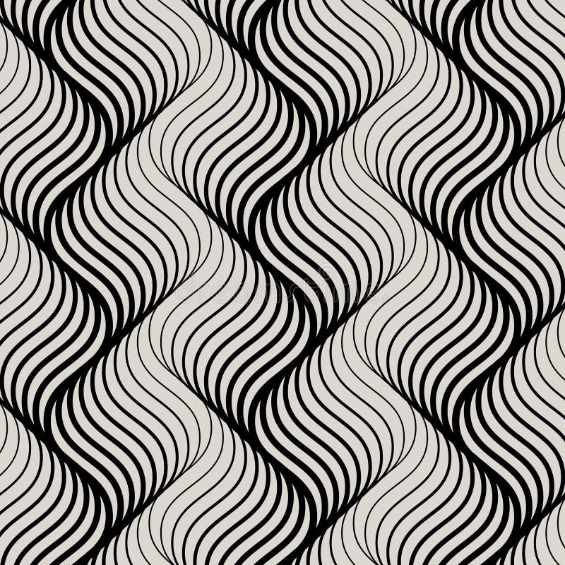 Vector pattern with geometric waves. Endless stylish texture. Ripple monochrome background repeating linear in different size royalty free illustration