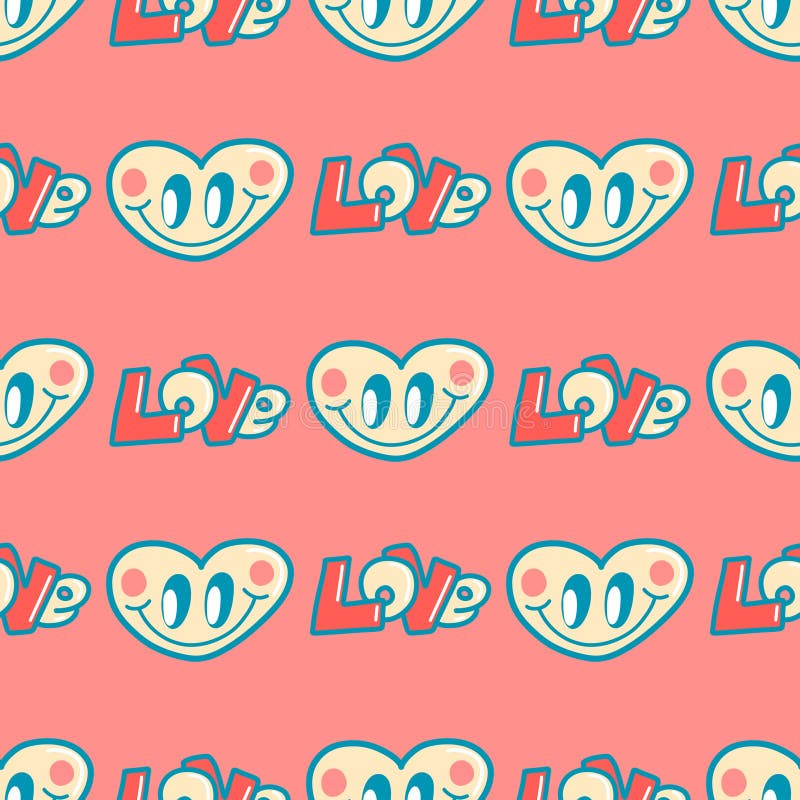 Vector Pattern of Love in the Style of the 70s, Groovy Hearts, Graffiti ...