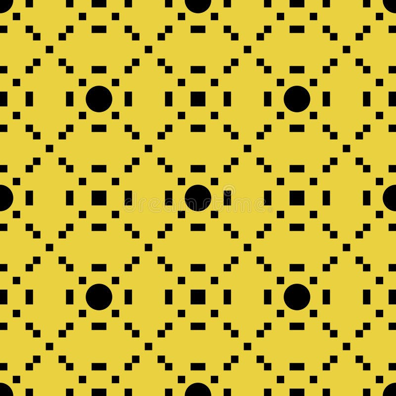 Vector Pattern of Seamless Black Circles and Pixels on a Yellow