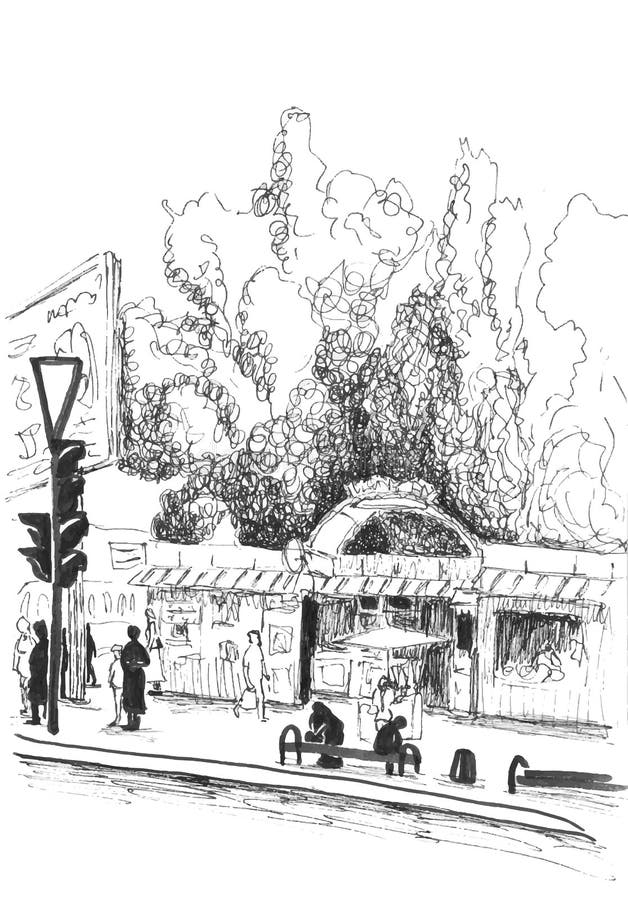 Vector Pencil Sketch Of City Scene Stock Vector - Illustration of 